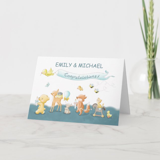 Baby Boy Parade of Animals from Group Personalize Card (Front)