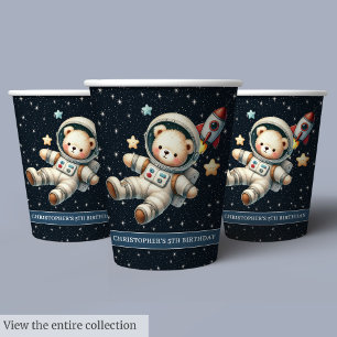 Baby Boy Party Paper Cups Teddy Bear Astronaut