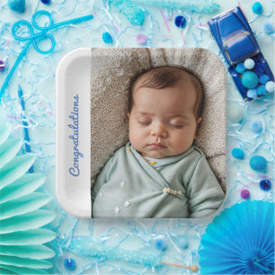 baby boy party photo congraulations custom paper plates