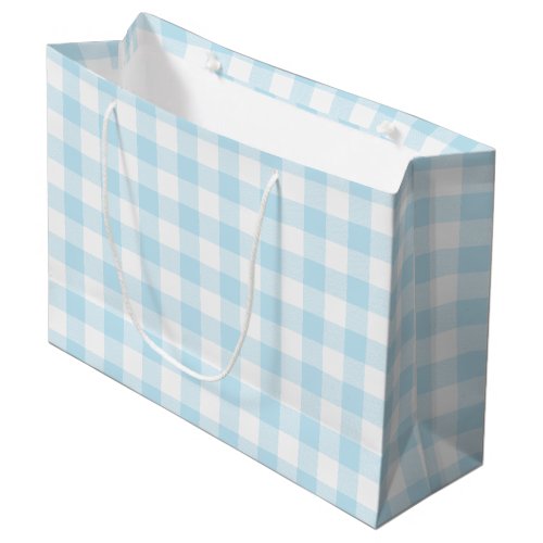Baby Boy Pastel Blue Gingham Plaid Large Gift Bag