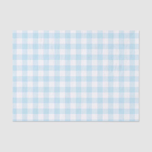 Baby Boy Pastel Blue Gingham Plaid Tissue Paper (Front)