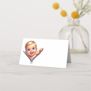 Baby Boy Peeking Baby Shower White Thank You   Place Card