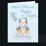 Baby Boy Penguin 6 Month Birthday Big Card<br><div class="desc">A big six month baby penguin birthday card. The card features a baby boy penguin in a sailors outfit sitting on a cloud holding balloon and a pale blue sky background . A sweet design to celebrate a half year birthday for any little boy . All text can be customized...</div>