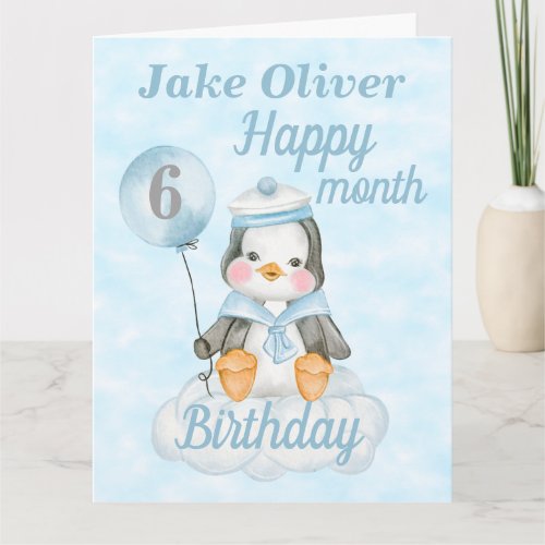 Baby Boy Penguin 6 Month Birthday Big Card