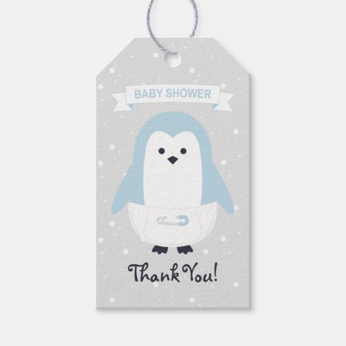 Baby Boy Penguin Baby Shower Thank You Gift Tag