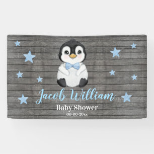 Baby Boy Penguin Banner Sign Backdrop Shower