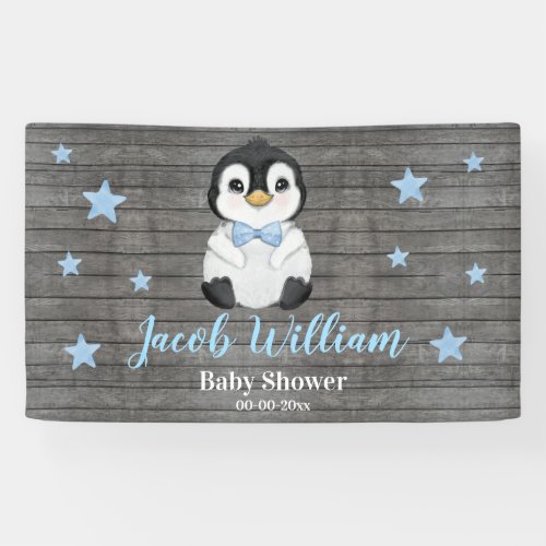Baby Boy Penguin Banner Sign Backdrop Shower