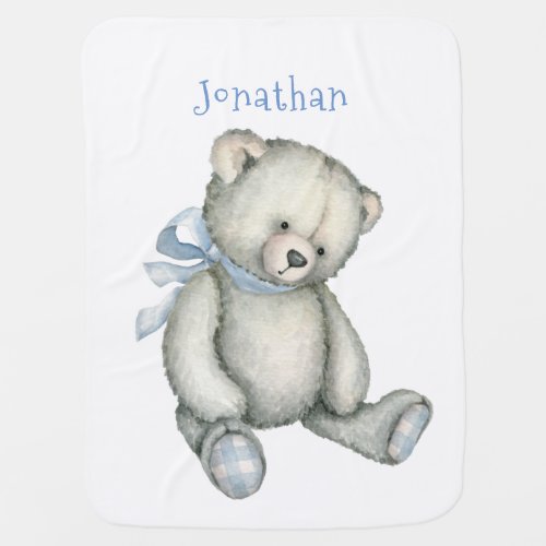 Baby Boy Personalized Blue Teddy Bear Keepsake Bab Baby Blanket