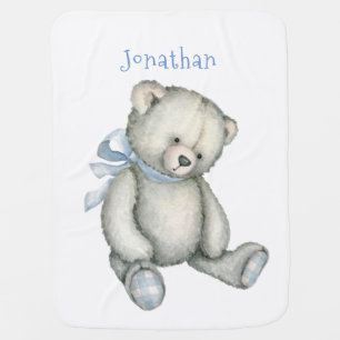 Baby Boy Personalized Blue Teddy Bear Keepsake Bab Blanket