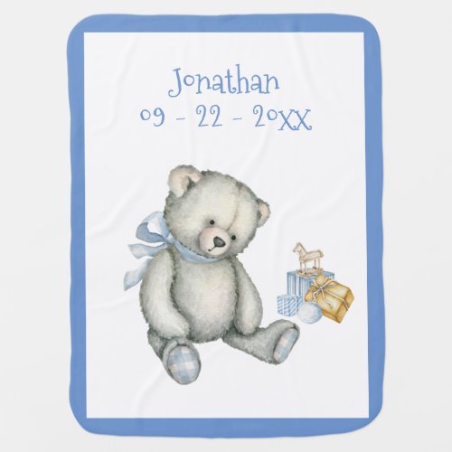 Baby Boy Personalized Blue Teddy Bear Keepsake Baby Blanket