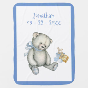 Baby Boy Personalized Blue Teddy Bear Keepsake Blanket