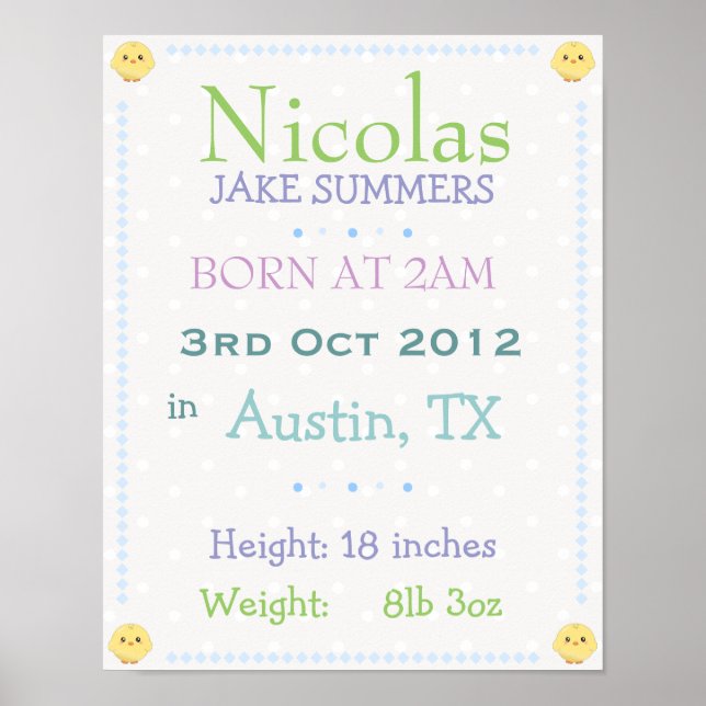 Baby boy personalized date of birth print (Front)