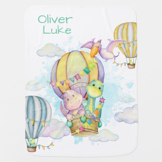 Baby Boy Personalized Dinosaur Baby Name Blanket (Front)