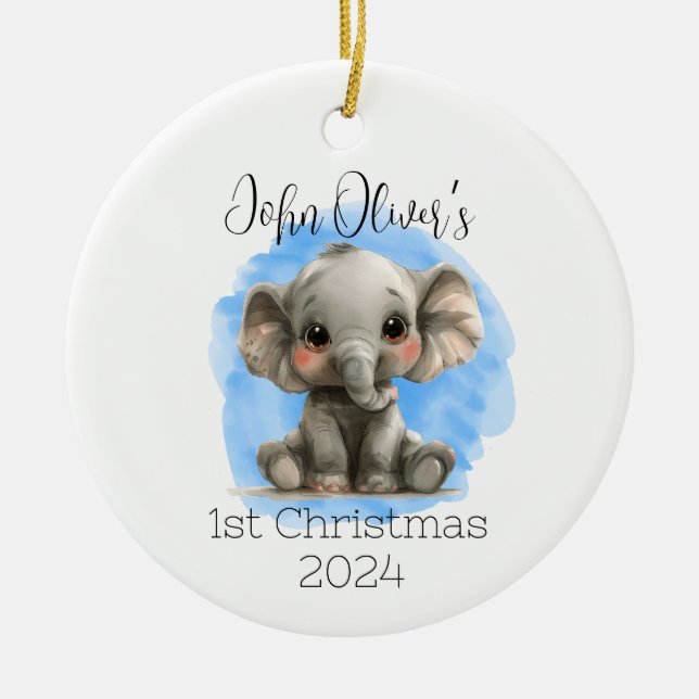 Baby Boy Personalized Elephant Ornament  (Front)