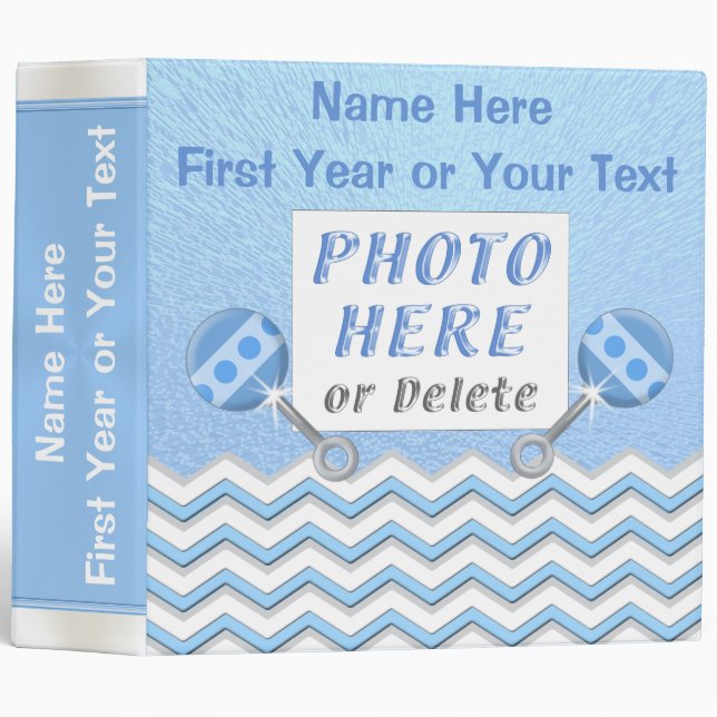 Baby Boy Photo Album with YOUR PHOTO and TEXT Binder (Front/Spine)