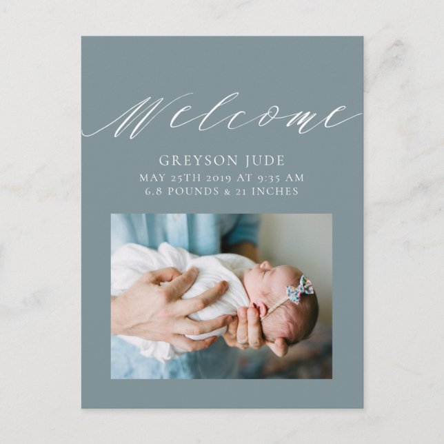 Baby Boy Photo Announcement Postcard (Front)