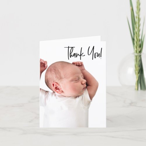 Baby Boy Photo baby shower vertical Handlettering Thank You Card