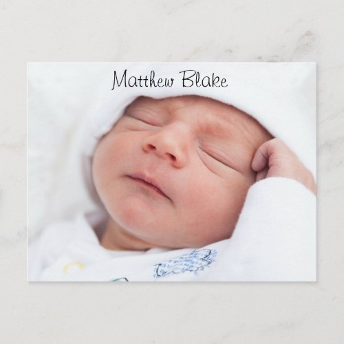 Baby Boy Photo Birth Announcement Stats Postcard