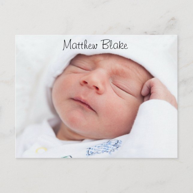 Baby Boy Photo Birth Announcement Stats Postcard (Front)