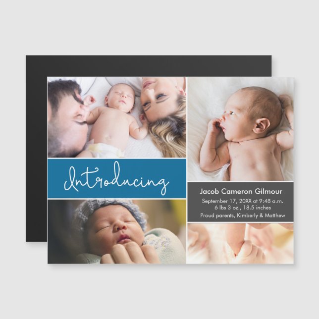 Baby Boy Photo Blue Birth Announcement (Front/Back)