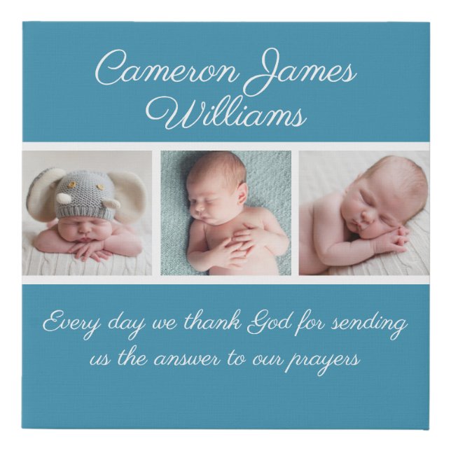 Baby Boy Photo Blue Collage Religious Quote Faux Canvas Print (Front)