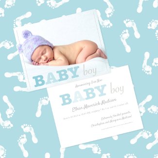 Baby Boy Photo Blue Lettering Announcement