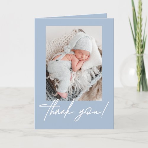 Baby Boy Photo Blue Modern Thank You Script Announcement