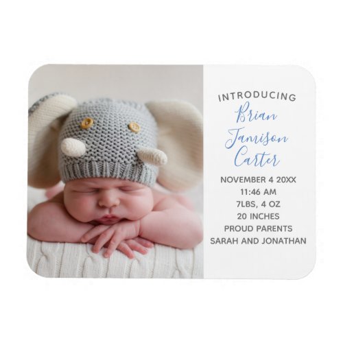 Baby Boy Photo Chic Blue Birth Announcement Magnet