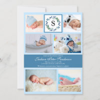 Baby Boy Photo Collage Birth Announcement Monogram