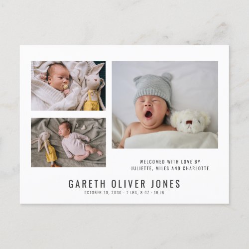 Baby Boy Photo Collage Birth Announcement Postcard