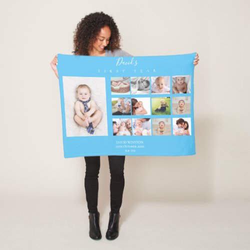 Baby Boy Photo Collage Keepsake First Year Fleece Blanket