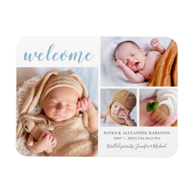 Baby Boy Photo Collage Welcome Birth Announcement Magnet (Horizontal)