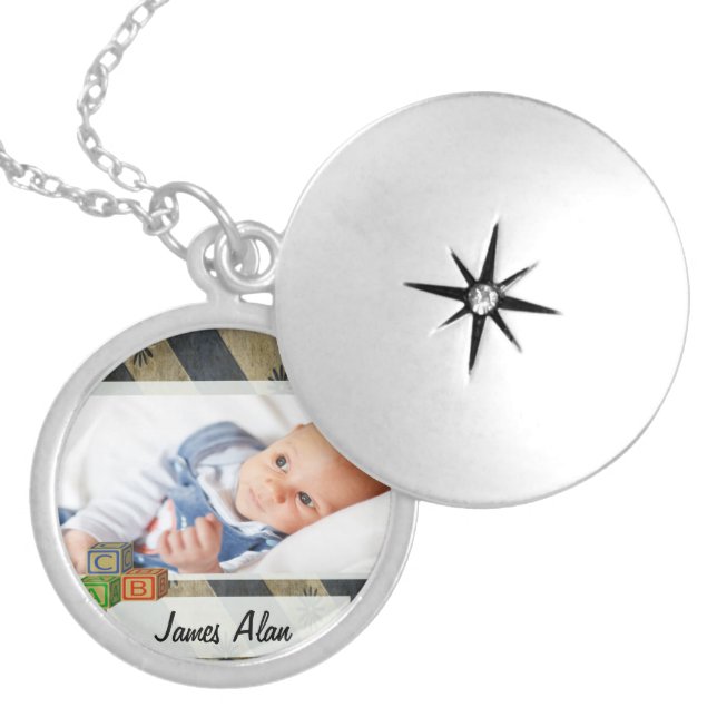 Baby Boy Photo Keepsake Silver Plated Necklace (Front)