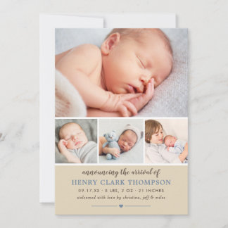 Baby Boy Photo Rustic Birth Announcement Card