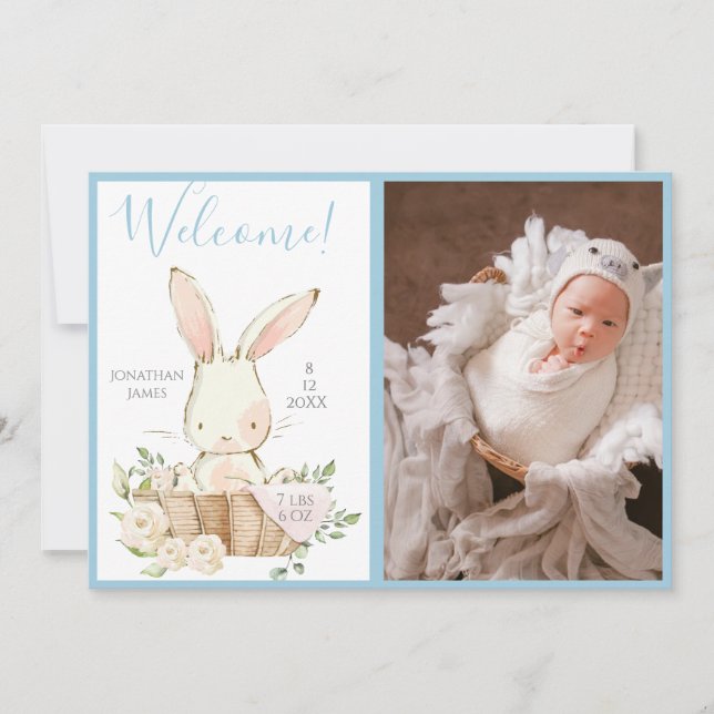 Baby Boy Photo Script Birth Announcement (Front)