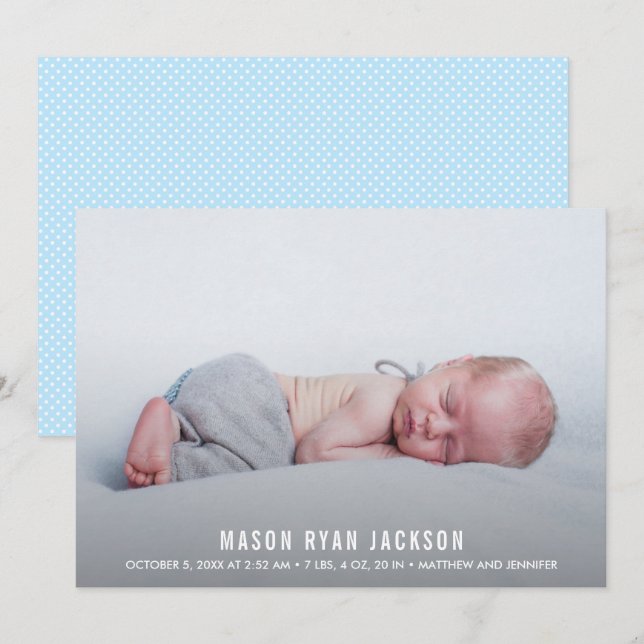 Baby Boy Photo Simple Birth Announcements (Front/Back)