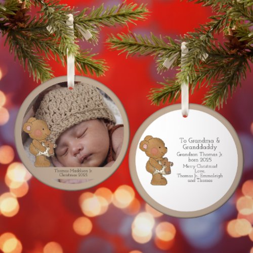 Baby Boy Photo Teddy Bear Grandparent Ornament