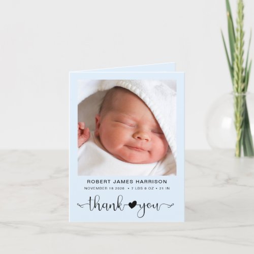 Baby Boy Photo Thank You Blue Birth Announcement