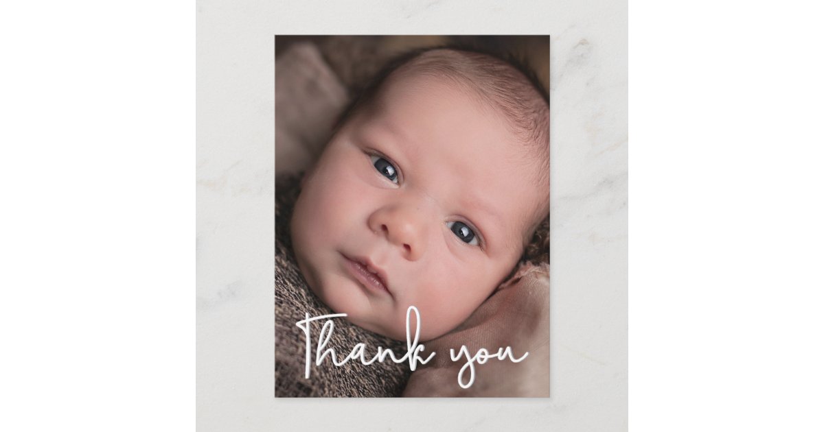Baby Boy photo Thank you Script Birth Postcard | Zazzle