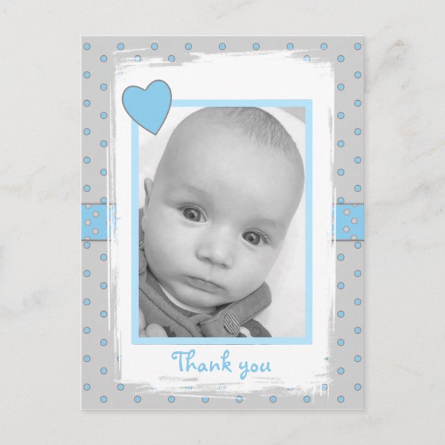 Baby boy photo thanks for gift blue and gray postcard (Front)