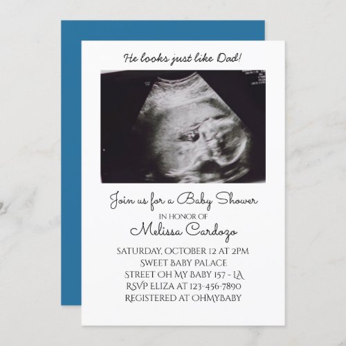 Baby Boy Photo Ultrasound Baby Shower Invitation