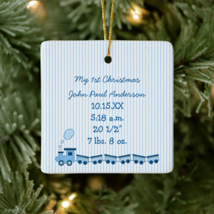 Baby Boy Photo with Birth Stats Ceramic Ornament