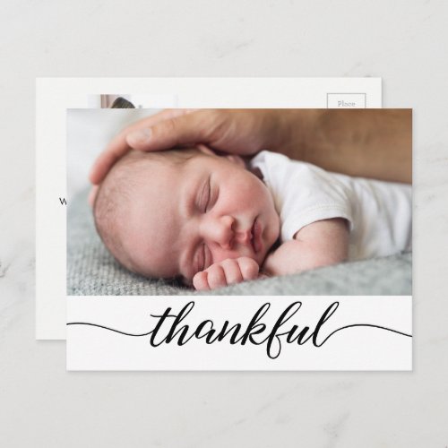 Baby Boy Photos Name Thankful Baby Shower Announcement Postcard