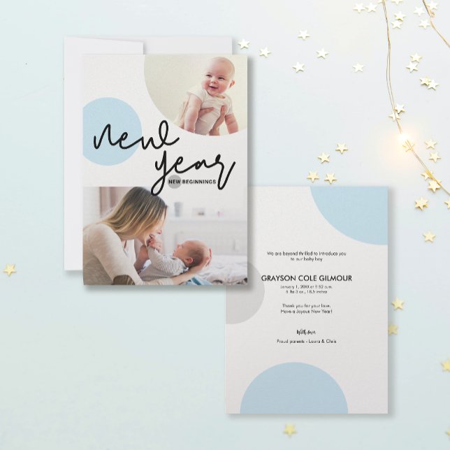 Baby boy photos New Year New Beginnings blue Announcement (Creator Uploaded)