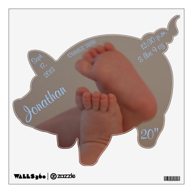 Baby Boy Piggy Bank Birth Stats PHOTO Wall Sticker (Front)