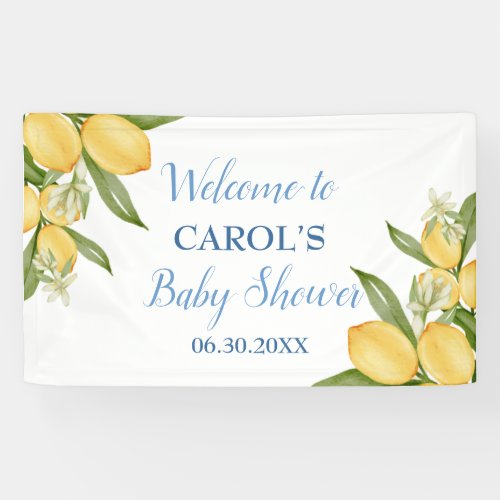 Baby Boy Positano Lemons Blue Baby Shower Backdrop Banner