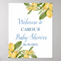 Baby Boy Positano Lemons Blue Baby Shower Welcome Poster
