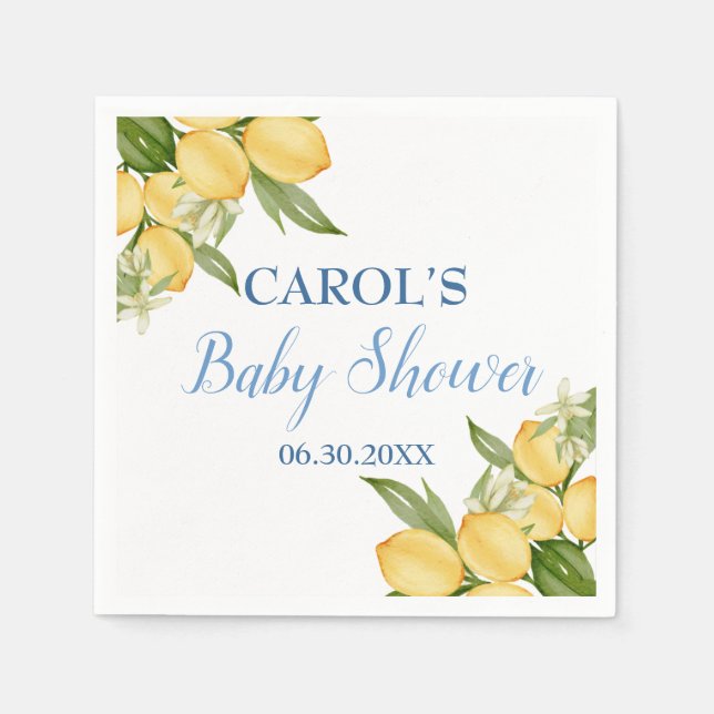 Baby Boy Positano Lemons Blue Pattern Baby Shower Napkins (Front)