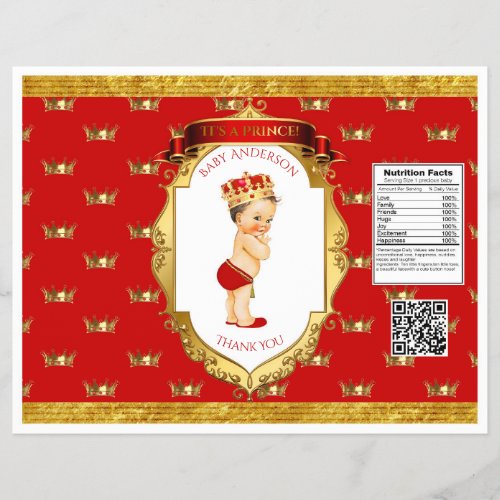 Baby Boy Prince Red Gold Chip Bag Wrapper