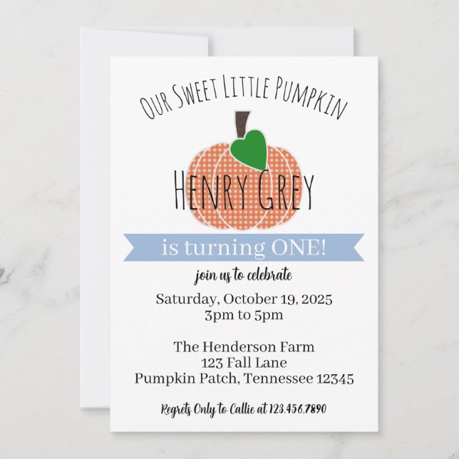 Baby Boy Pumpkin First 1st Birthday Invitation (Front)